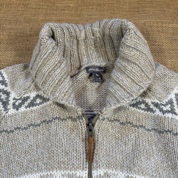 Eddie Bauer Woman's Heavy Wool Blend Full Zip Cardigan Tan Sweater Size Medium - Picture 3 of 8